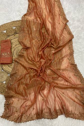 Orange Color Shinny Party Wear Tonic Silk Saree