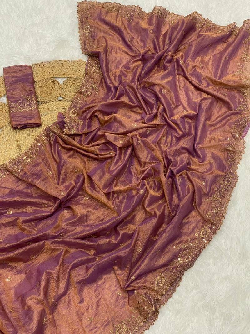 Orange Color Shinny Party Wear Tonic Silk Saree