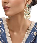 Gold plated green stone kundan chandbali earrings