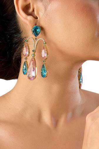 Gold plated multicolor dangler earrings