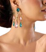 Gold plated multicolor dangler earrings