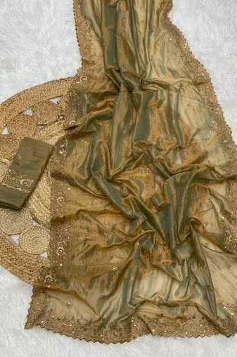 Olive Green Color Shinny Party Wear Tonic Silk Saree