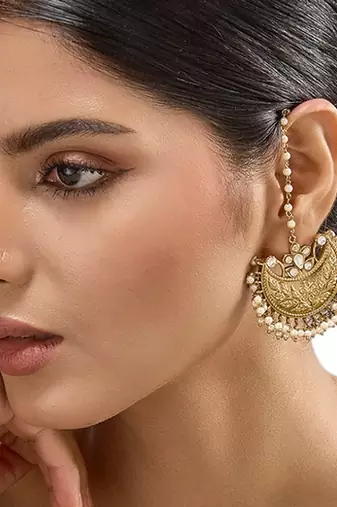 Gold plated kundan chandbali earrings
