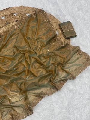 Olive Green Color Shinny Party Wear Tonic Silk Saree 3