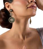 Gold plated green stone kundan dangler earrings
