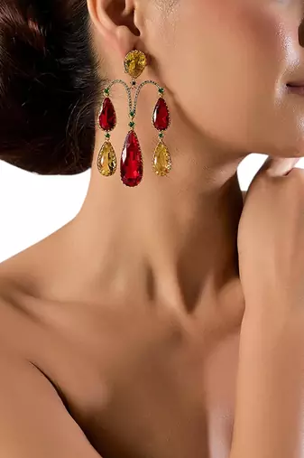 Gold plated multicolor dangler earrings
