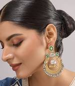 Gold plated green stone kundan chandbali earrings