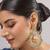 Gold plated green stone kundan chandbali earrings