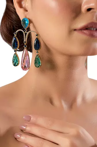 Gold plated multicolor dangler earrings
