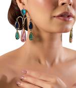 Gold plated multicolor dangler earrings