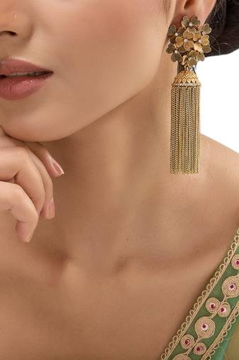 Gold plated kundan tassel earrings