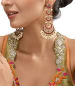 Gold plated red stone kundan dangler earrings