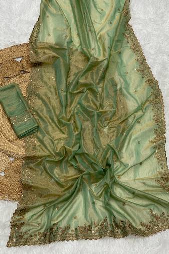 Green Color Shinny Party Wear Tonic Silk Saree