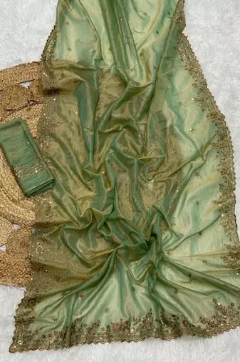 Green Color Shinny Party Wear Tonic Silk Saree