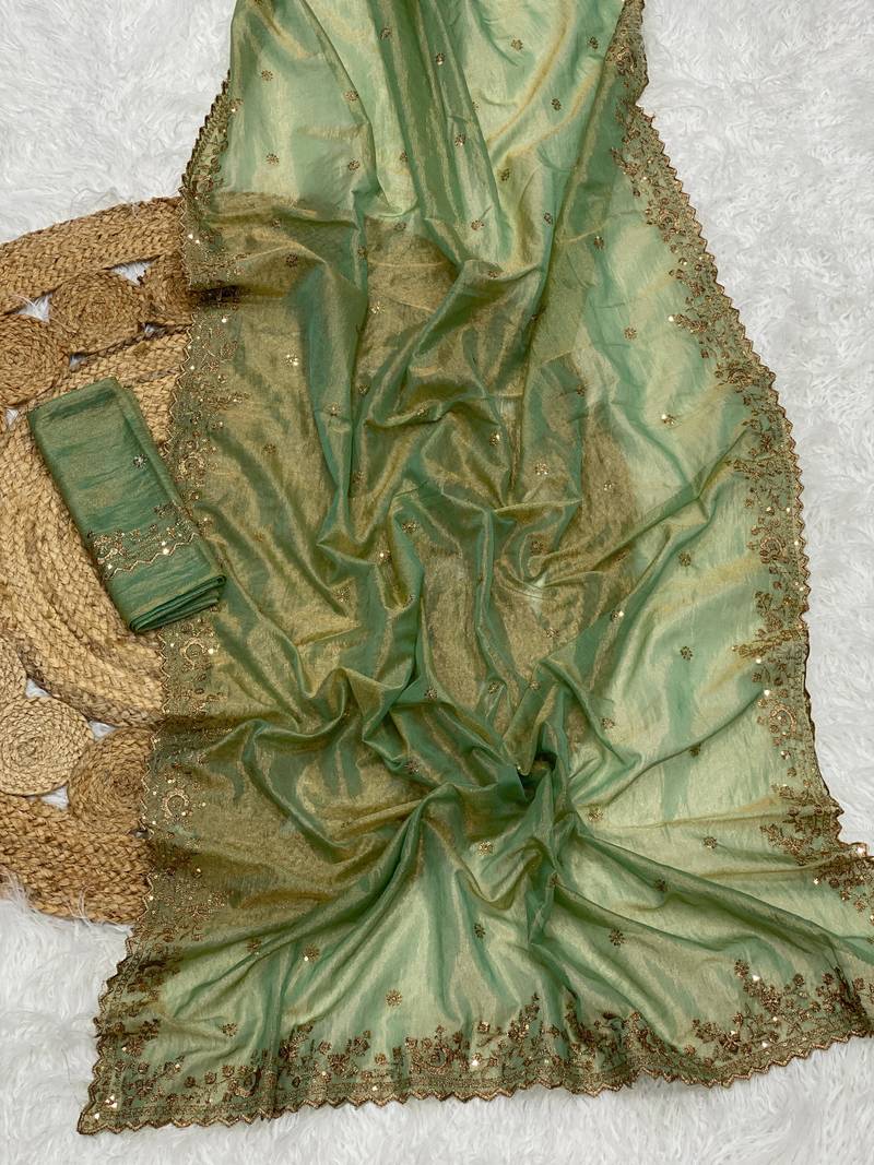 Green Color Shinny Party Wear Tonic Silk Saree
