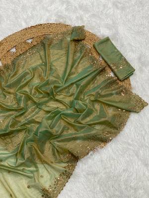Green Color Shinny Party Wear Tonic Silk Saree 3