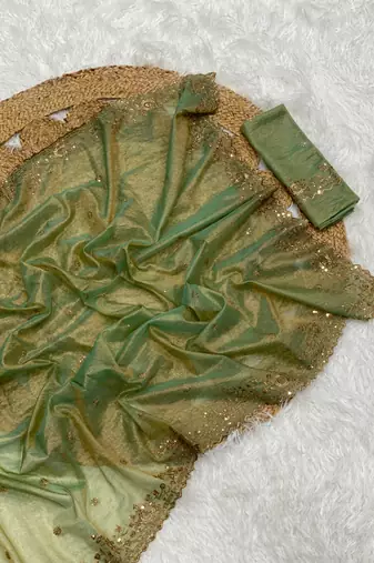 Green Color Shinny Party Wear Tonic Silk Saree