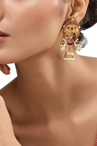 Gold plated multicolor kundan dangler earrings