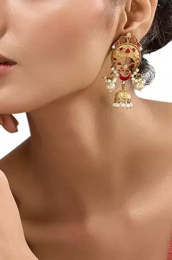 Gold plated multicolor kundan dangler earrings