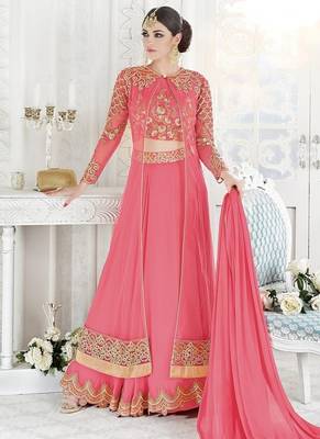 Pink Net Resham Embroidered anarkali suit 1