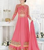 Pink Net Resham Embroidered anarkali suit