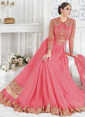 Pink Net Resham Embroidered anarkali suit 2