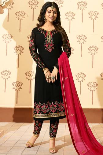 Black georgette semi stitched wedding straight suit