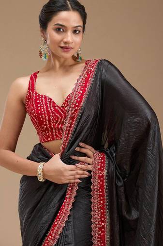 Black Color Bandhej Tissue Gold Crush Saree