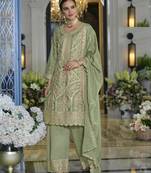Light green heavy chinon silk palazzo suits - full stitched free size upto 44 
