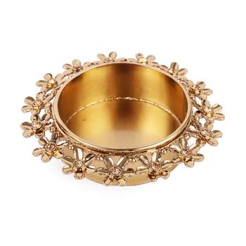 Traditional attractive flower design brass gold plated festival decorative deep / diya 1