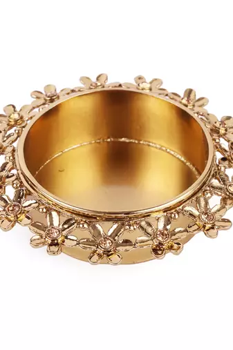 Traditional attractive flower design brass gold plated festival decorative deep / diya