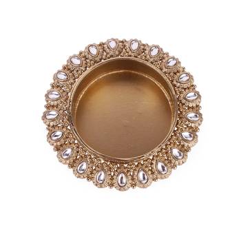 Traditional creative round and oval shape brass gold plated festival decorative deep / diya 2