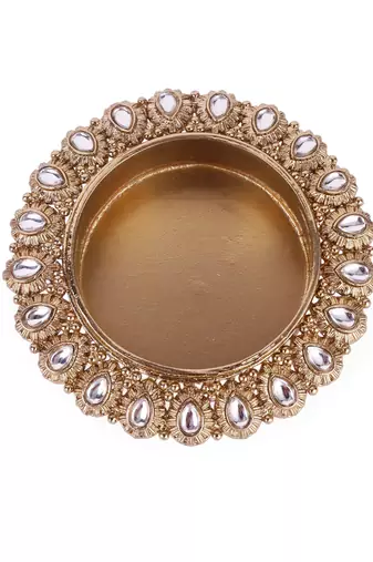 Traditional creative round and oval shape brass gold plated festival decorative deep / diya