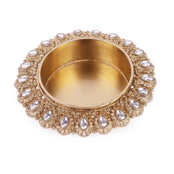 Traditional creative round and oval shape brass gold plated festival decorative deep / diya 3