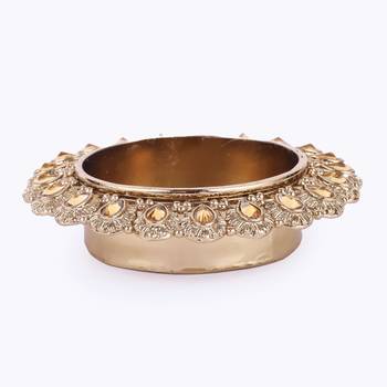 Traditional beautiful round and oval shape brass gold plated festival decorative deep / diya 2