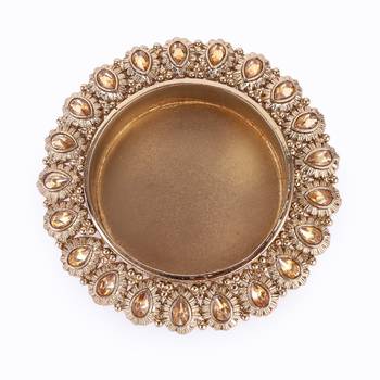Traditional beautiful round and oval shape brass gold plated festival decorative deep / diya 3