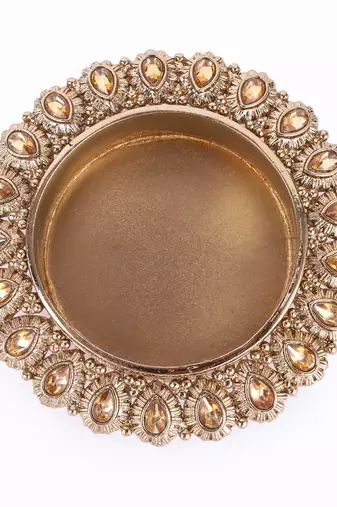 Traditional beautiful round and oval shape brass gold plated festival decorative deep / diya