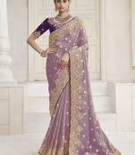 Light purple color handwork and zari-cord tissue viscose saree with designer blouse fabric