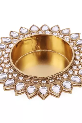 Traditional creative oval and round shape brass gold plated festival decorative deep / diya