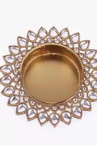 Traditional creative oval and round shape brass gold plated festival decorative deep / diya