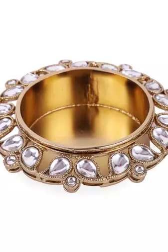 Traditional designer paisley and round shape brass gold plated white stone festival decorative deep / diya
