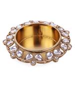 Traditional designer paisley and round shape brass gold plated white stone festival decorative deep / diya