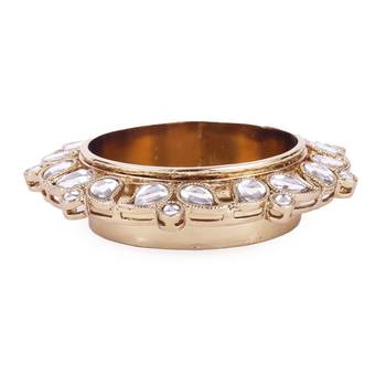 Traditional designer paisley and round shape brass gold plated white stone festival decorative deep / diya 2