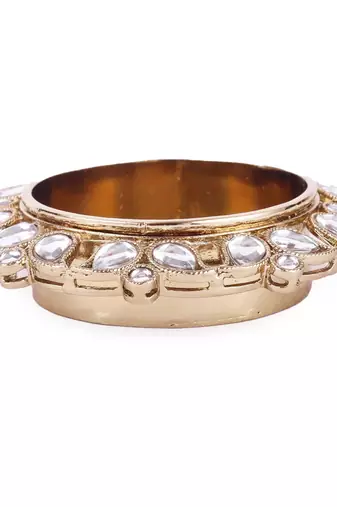 Traditional designer paisley and round shape brass gold plated white stone festival decorative deep / diya