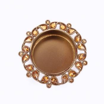 Traditional designer paisley and round shape brass gold plated brown stone festival decorative deep / diya 1