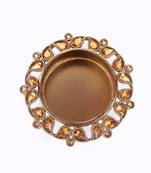 Traditional designer paisley and round shape brass gold plated brown stone festival decorative deep / diya