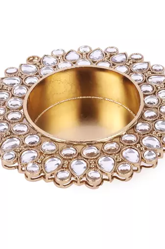 Traditional dazzling oval and round shape brass gold plated white stone festival decorative deep / diya