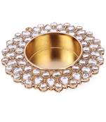 Traditional dazzling oval and round shape brass gold plated white stone festival decorative deep / diya