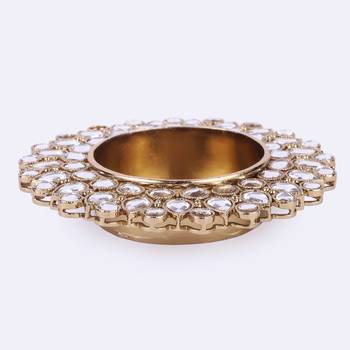 Traditional dazzling oval and round shape brass gold plated white stone festival decorative deep / diya 2