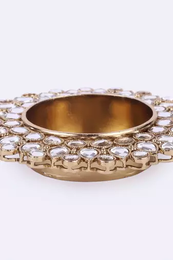 Traditional dazzling oval and round shape brass gold plated white stone festival decorative deep / diya